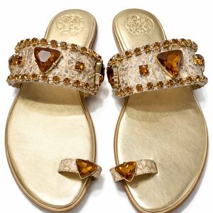 Vince Camuto Gold and Tan Embellished Sandals Vintage